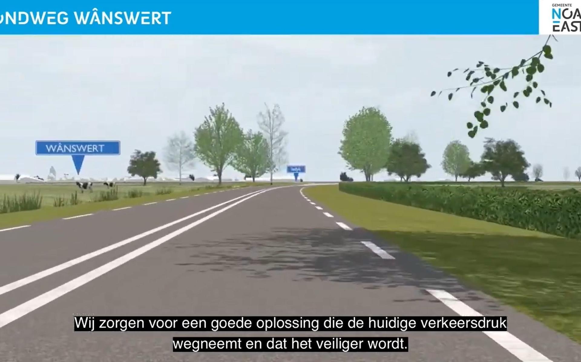 Een screenshot uit de 3d-animatie van de nieuwe rondweg bij Wânswert. 